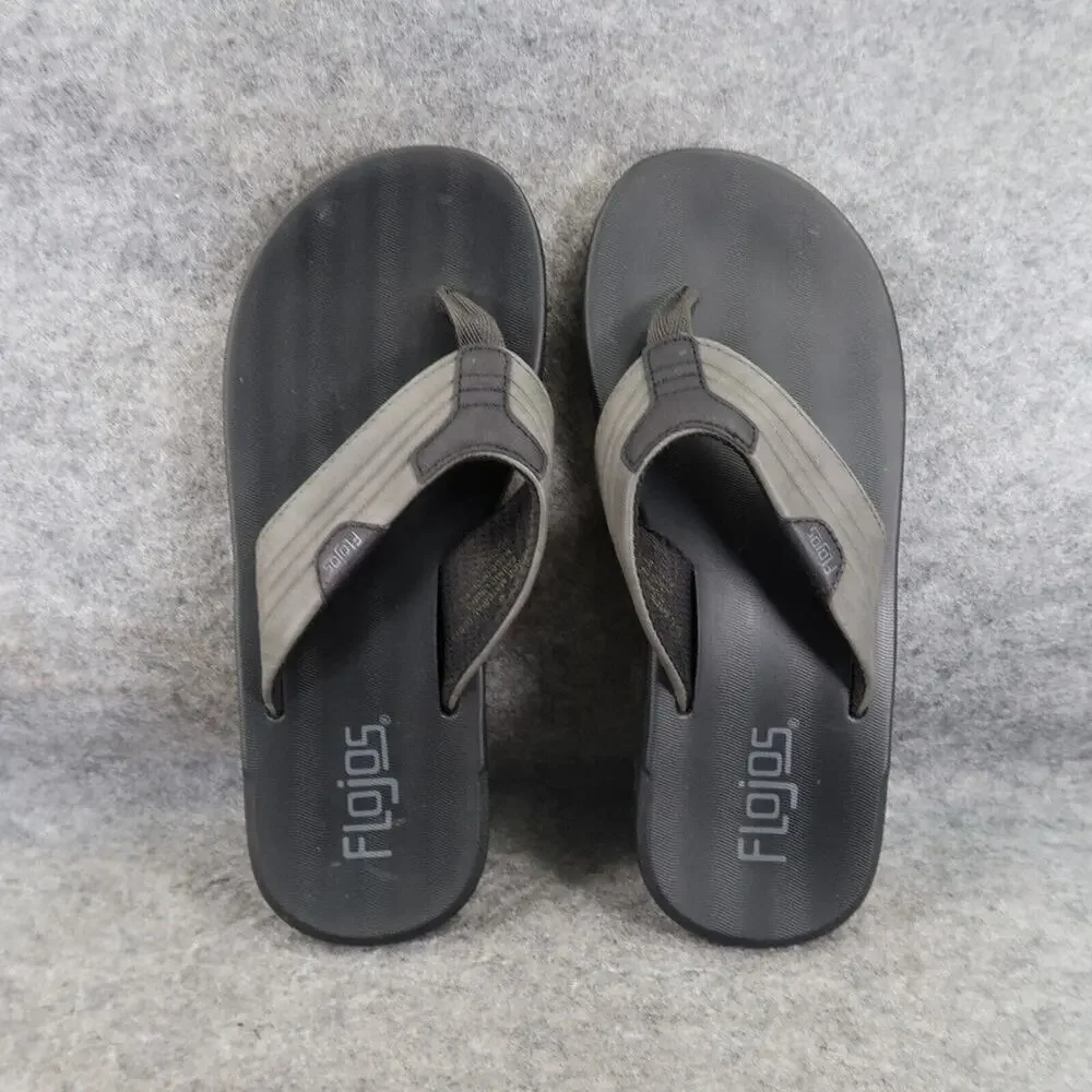 Flojos Shoes Mens 8 Sandal Flip Flop Slip On Memory Foam Comfort Surf Gray Black